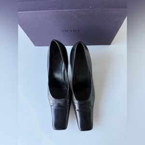 Prada Black Leather Heels for Women PREOWNED and PRELOVED Size-8